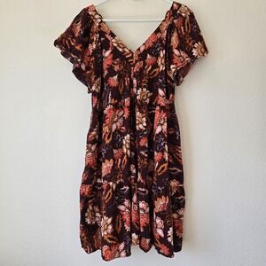 Old Navy Women XL Floral Dress Babydoll Boho Retro Casual Fall Pockets Feminine
